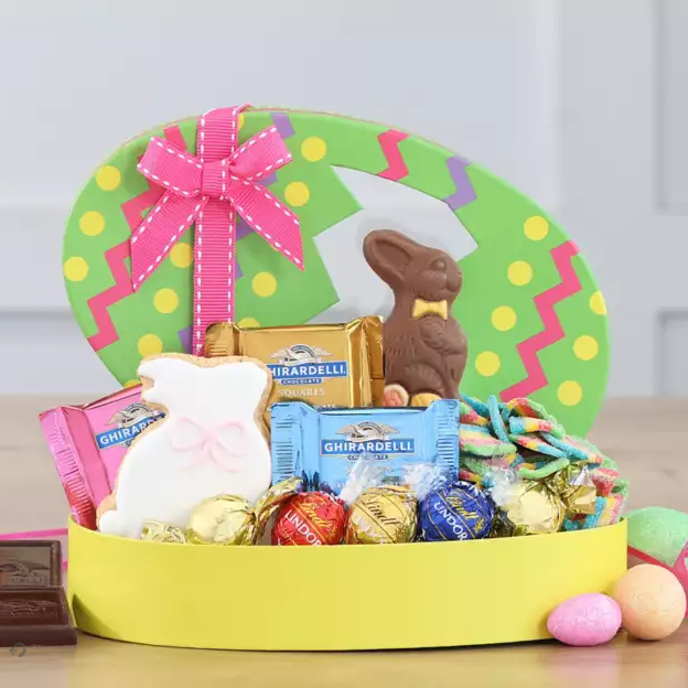 Egg-cellent Treats: Chocolates & Sweet Treats Arrangement Happy Easter Gift Basket