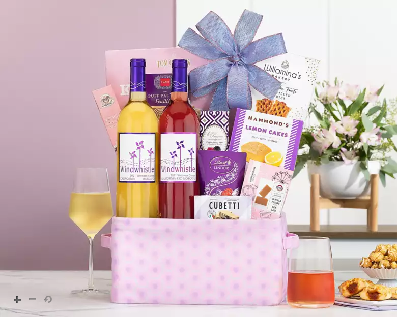 CHEERS: Windwhistle Duet Romantic Red & White Wine Gift Basket for Her