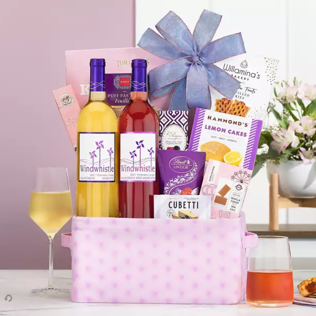 CHEERS: Windwhistle Duet Romantic Red & White Wine Gift Basket for Her