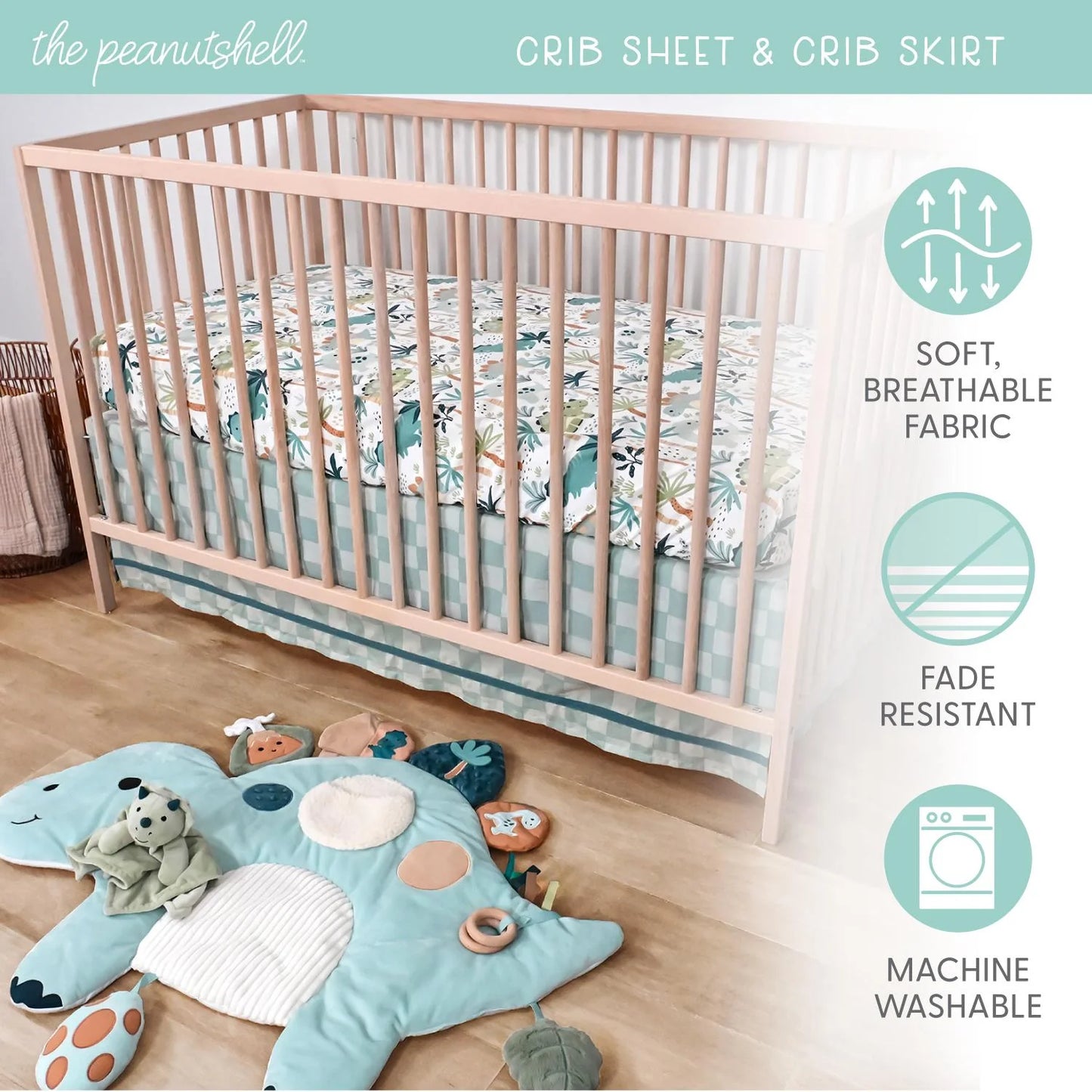 Dinosaur Tummy Time Mat with Security Blanket & 2 Piece Crib Bedding Set