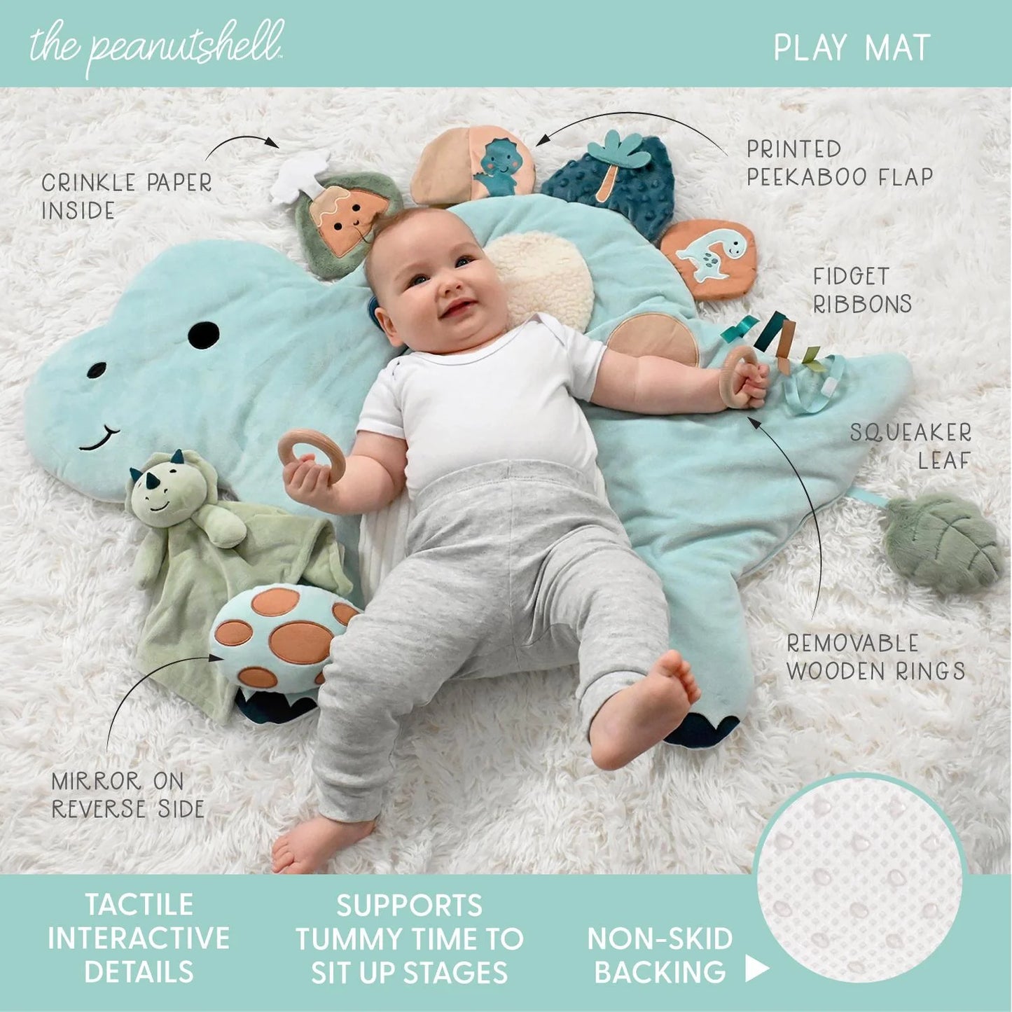 Dinosaur Tummy Time Mat with Security Blanket & 2 Piece Crib Bedding Set
