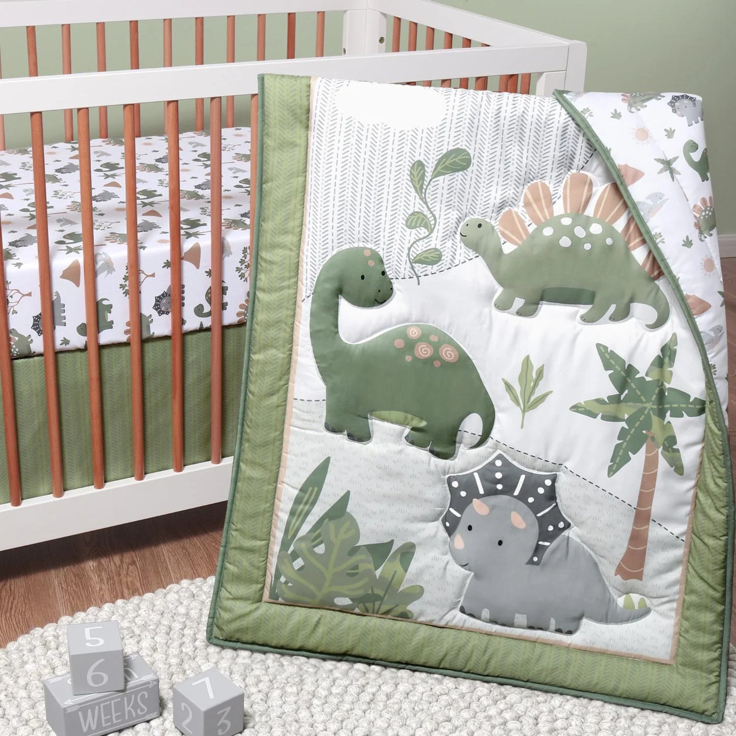 Jurassic Dinosaur Dreams 3 Piece Baby Boys Crib Bedding Set by The Peanutshell