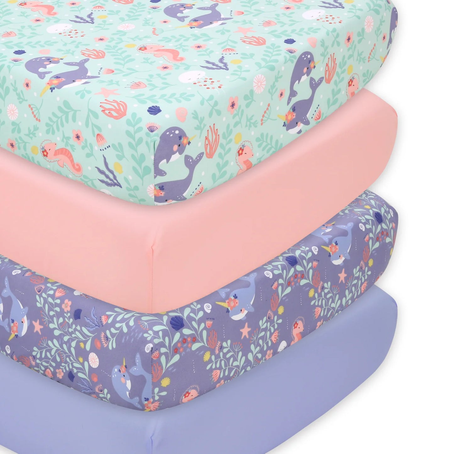 Feminine Ocean Trends Prints & Solids 4 Pack Fitted Crib Sheet Set by The Peanutshell