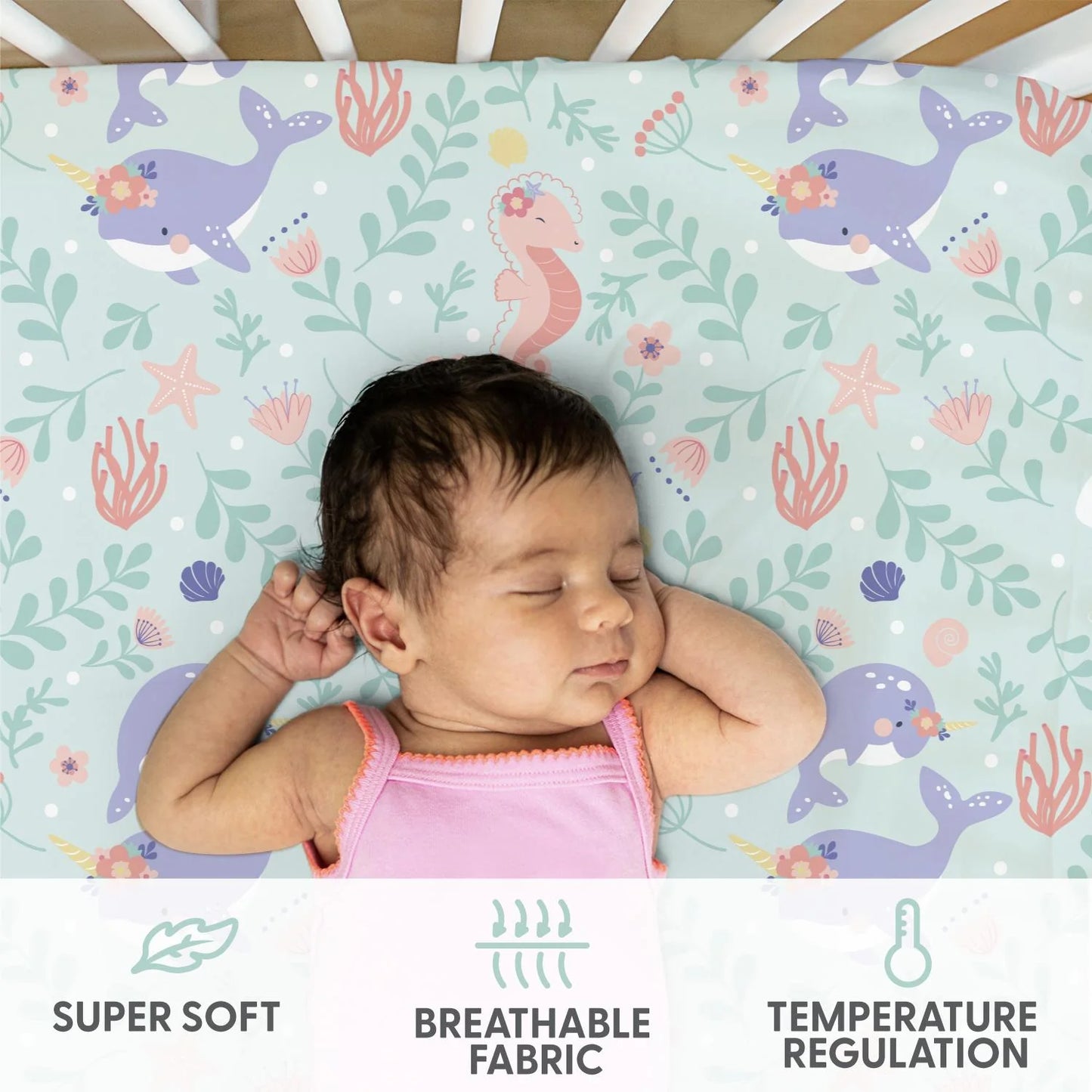 Feminine Ocean Trends Prints & Solids 4 Pack Fitted Crib Sheet Set by The Peanutshell