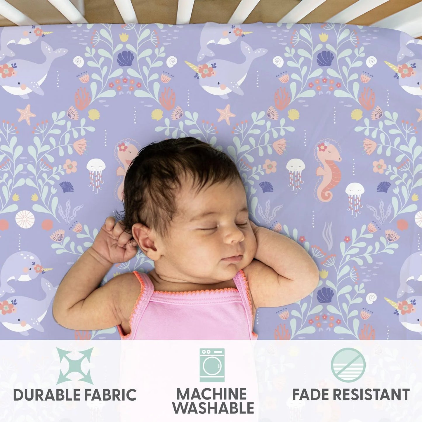 Feminine Ocean Trends Prints & Solids 4 Pack Fitted Crib Sheet Set by The Peanutshell