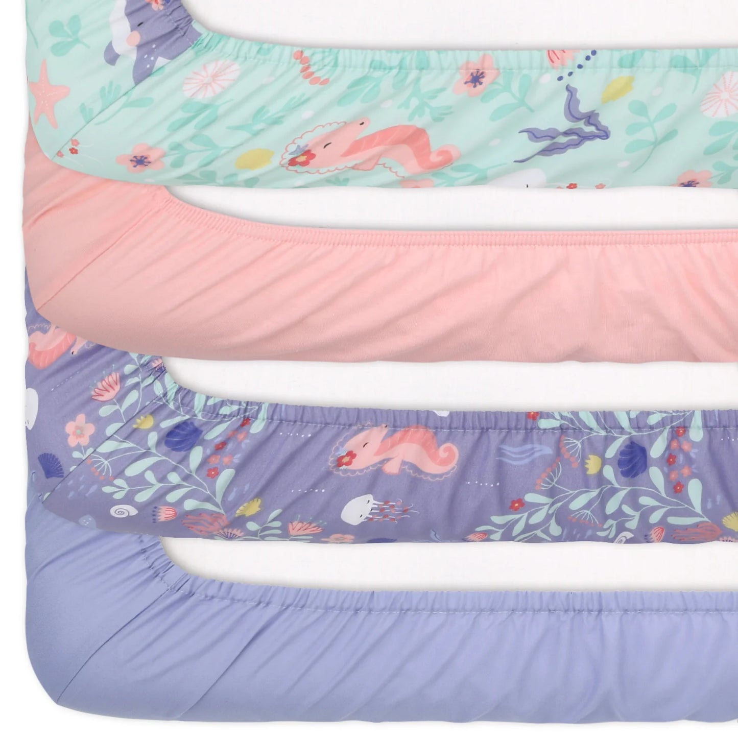 Feminine Ocean Trends Prints & Solids 4 Pack Fitted Crib Sheet Set by The Peanutshell