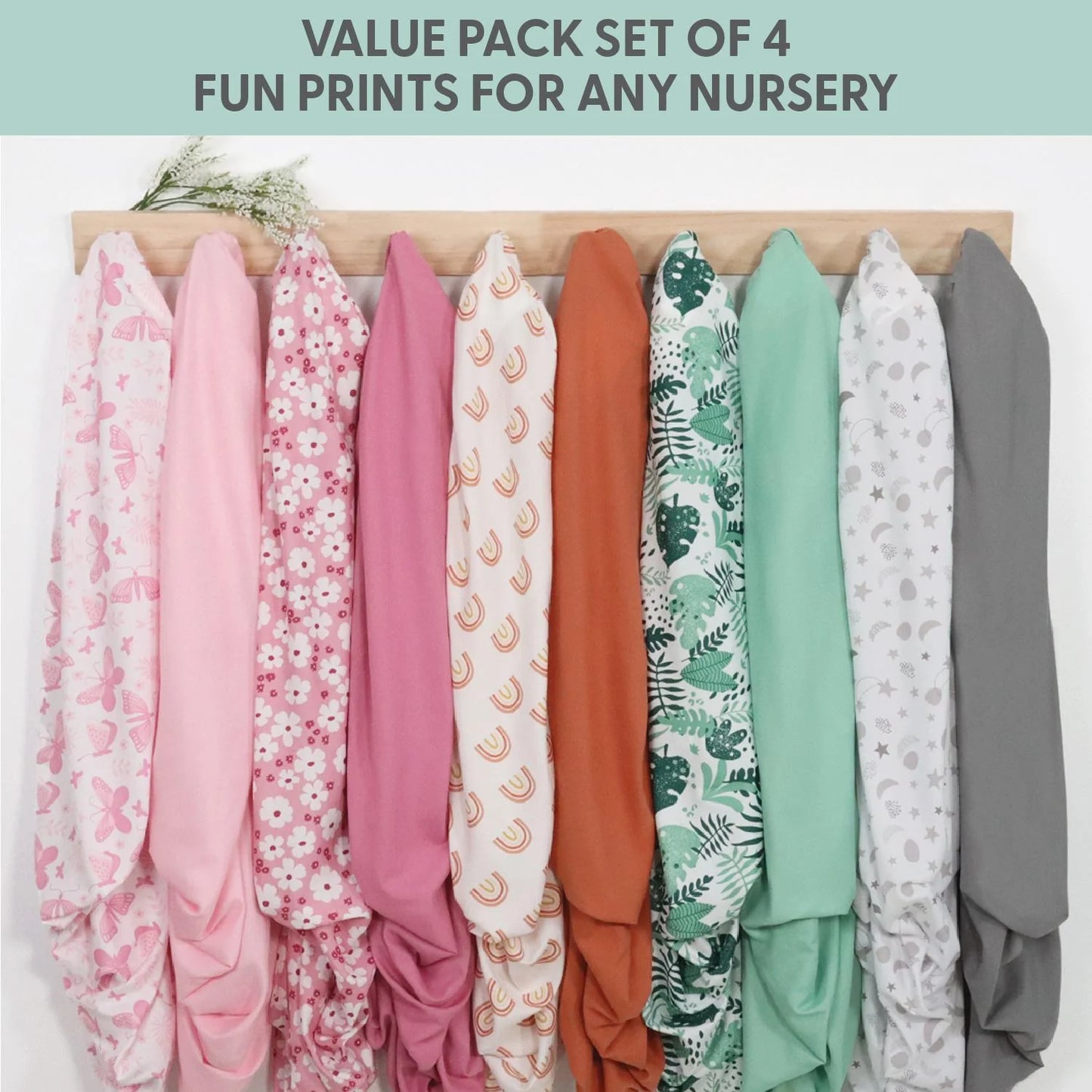 Feminine Ocean Trends Prints & Solids 4 Pack Fitted Crib Sheet Set by The Peanutshell
