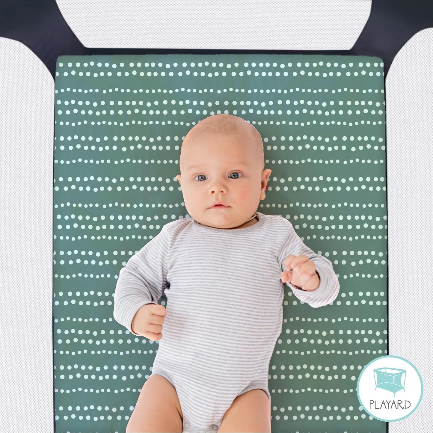 Green Dinos & Dots Boy Baby Playard Mini Crib Sheets, 3-Pack by The Peanutshell