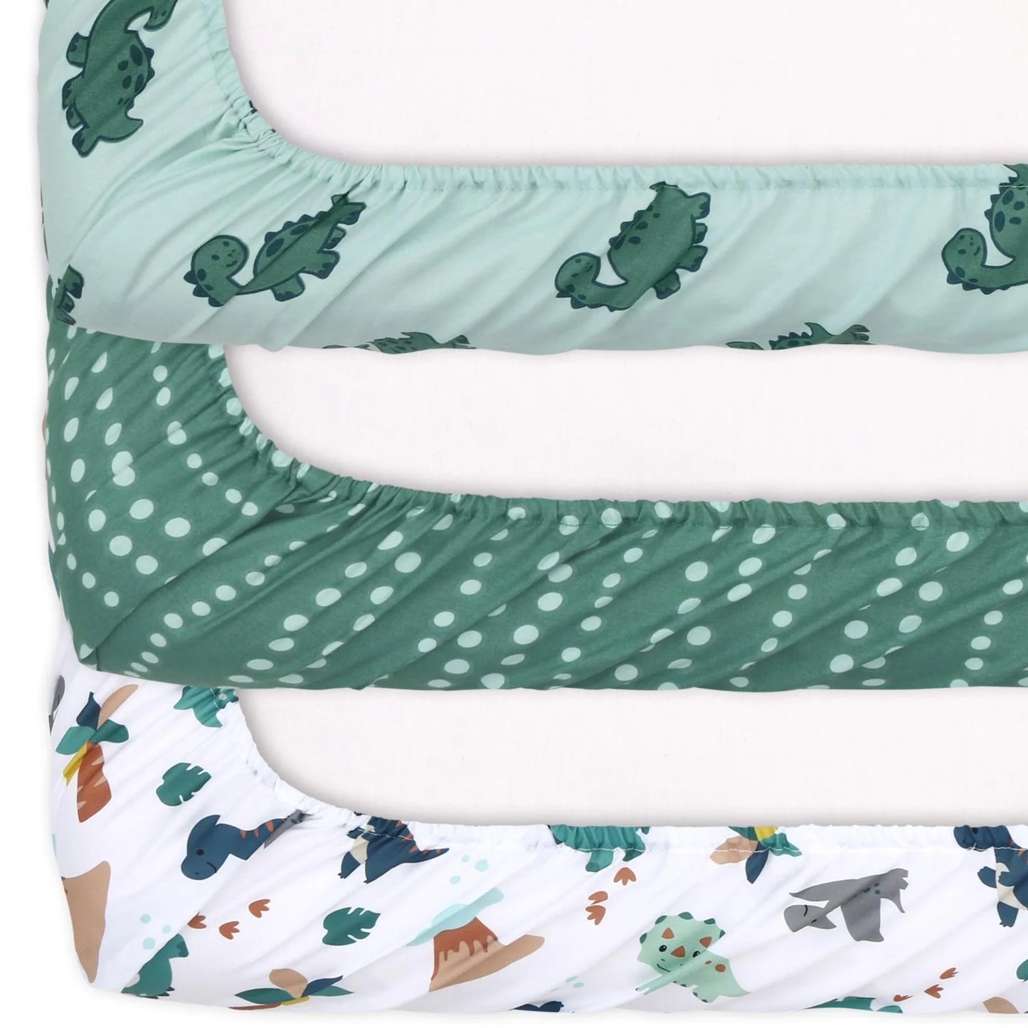 Green Dinos & Dots Boy Baby Playard Mini Crib Sheets, 3-Pack by The Peanutshell
