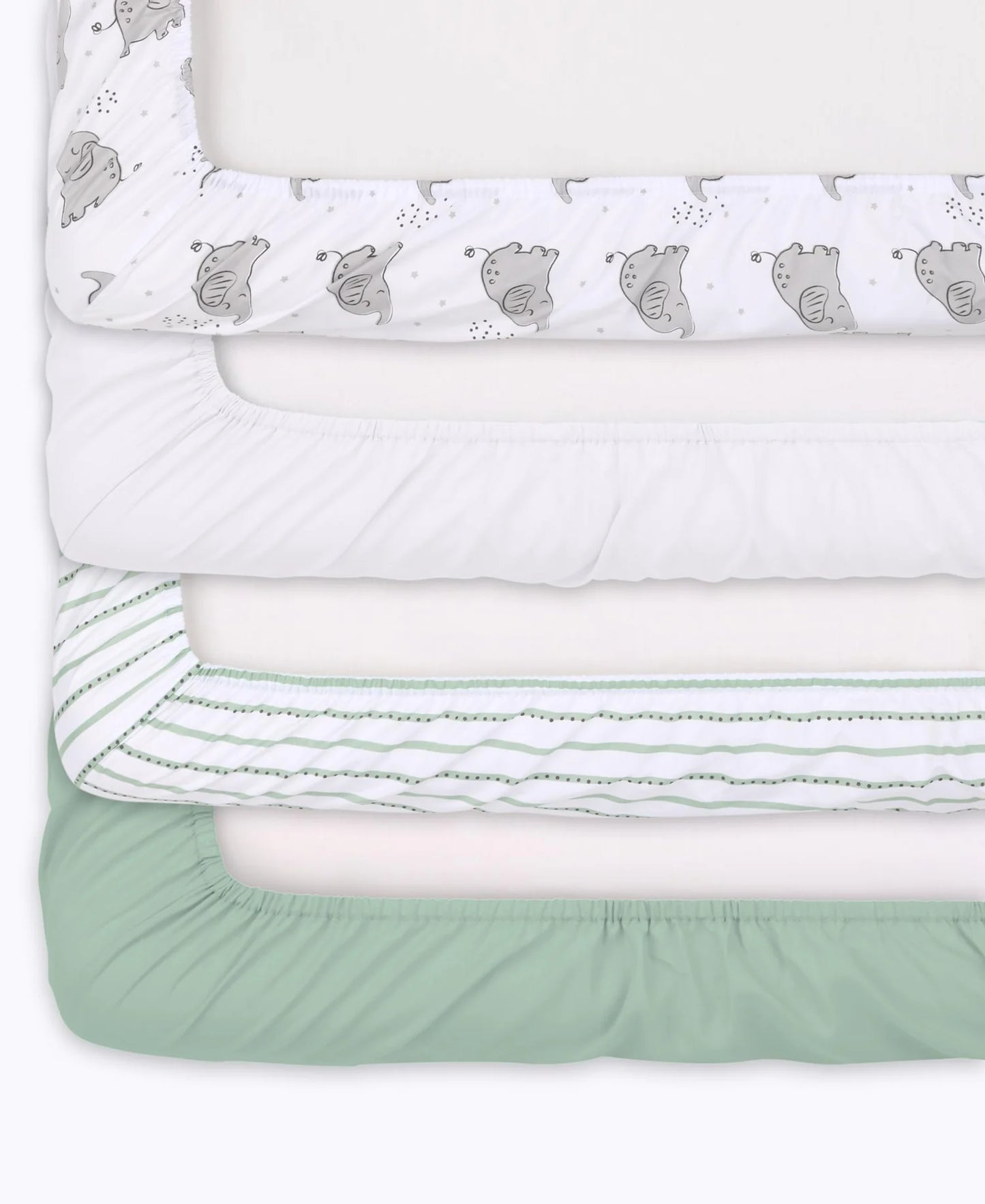 Elephant Gray with Green Prints & Solids 4 Pack Fitted Crib Sheet Set by The Peanutshell