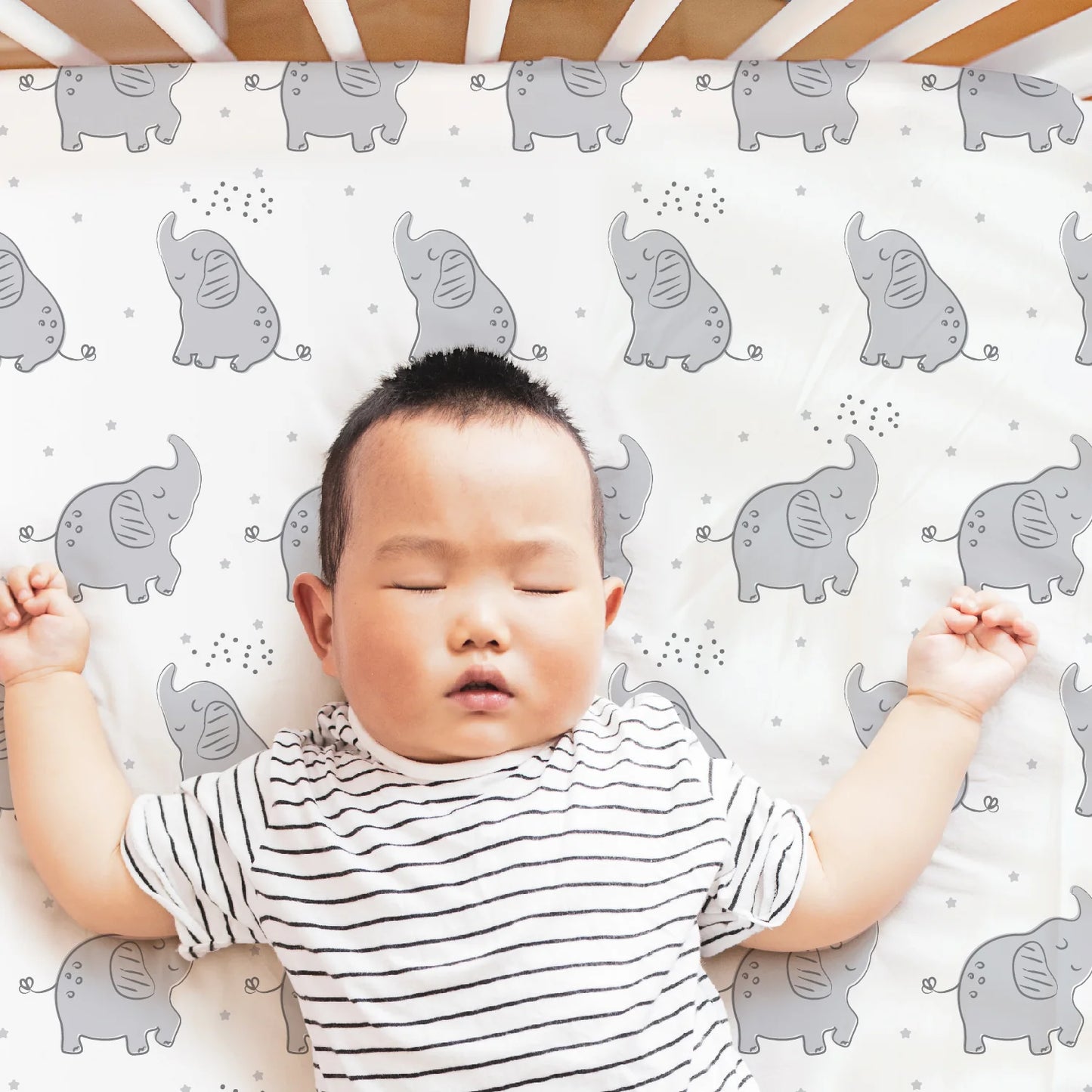 Elephant Gray with Green Prints & Solids 4 Pack Fitted Crib Sheet Set by The Peanutshell