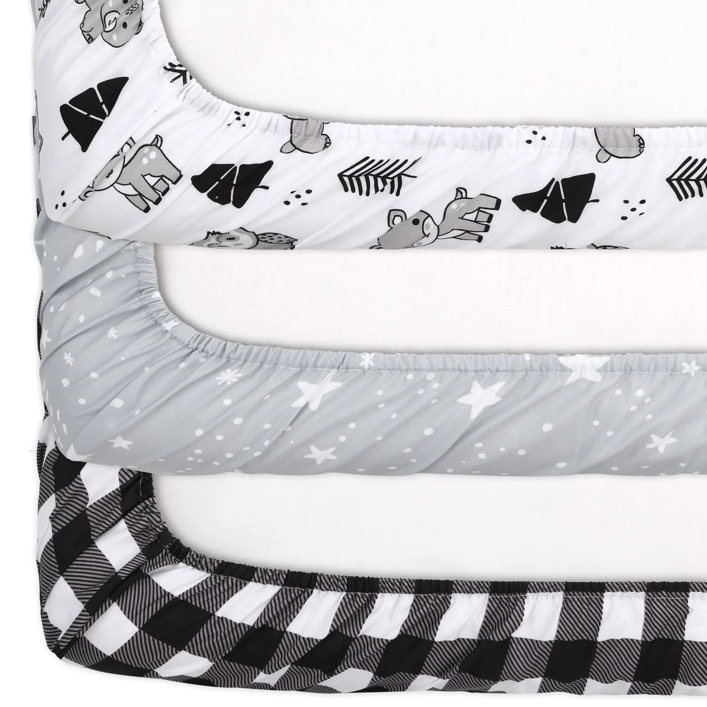 Woodland & Plaid Boy Baby Playard Mini Crib Sheets, 3-Pack by The Peanutshell