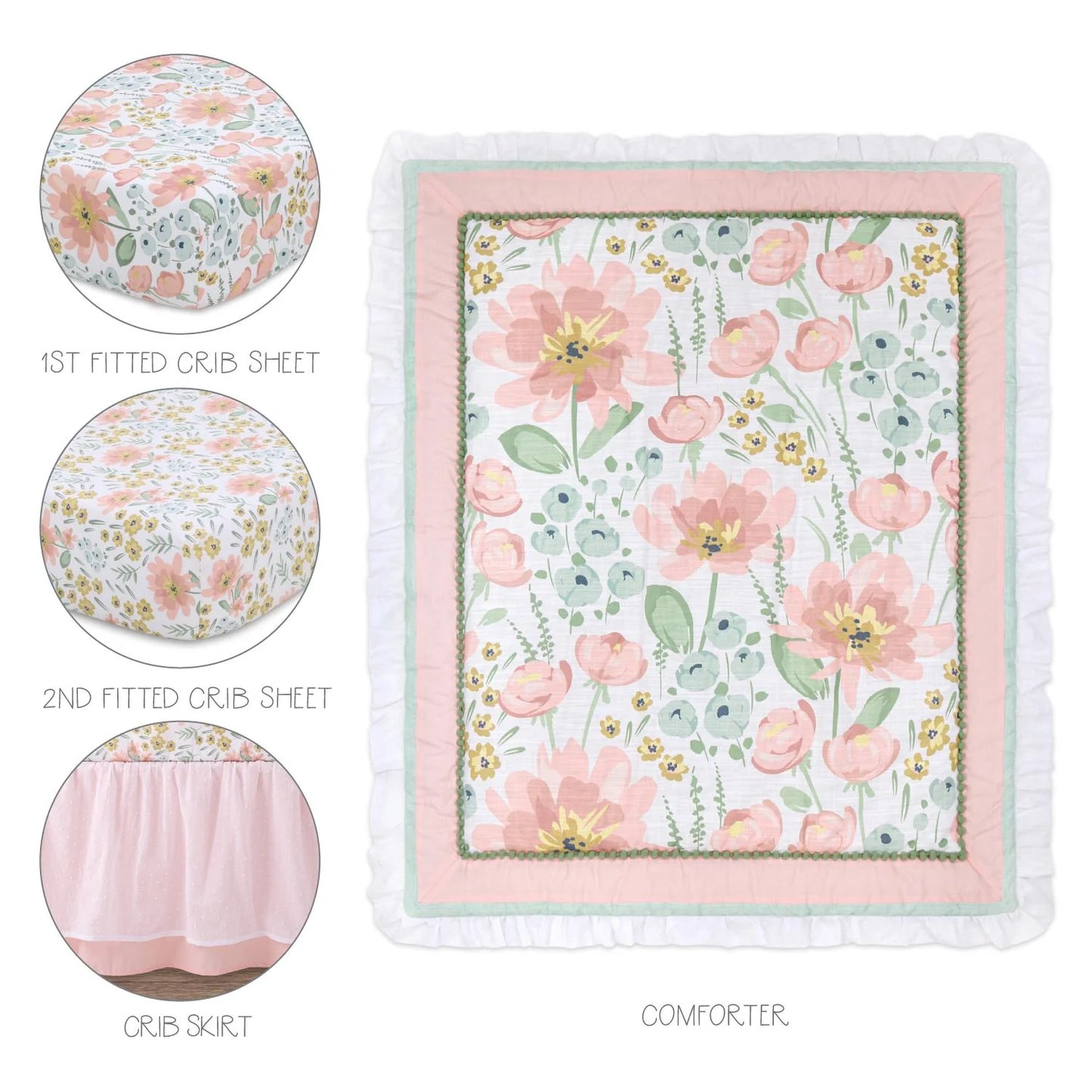 Wildflower Organic Cotton 4 Piece Baby Girls Crib Bedding Set by The Peanutshell