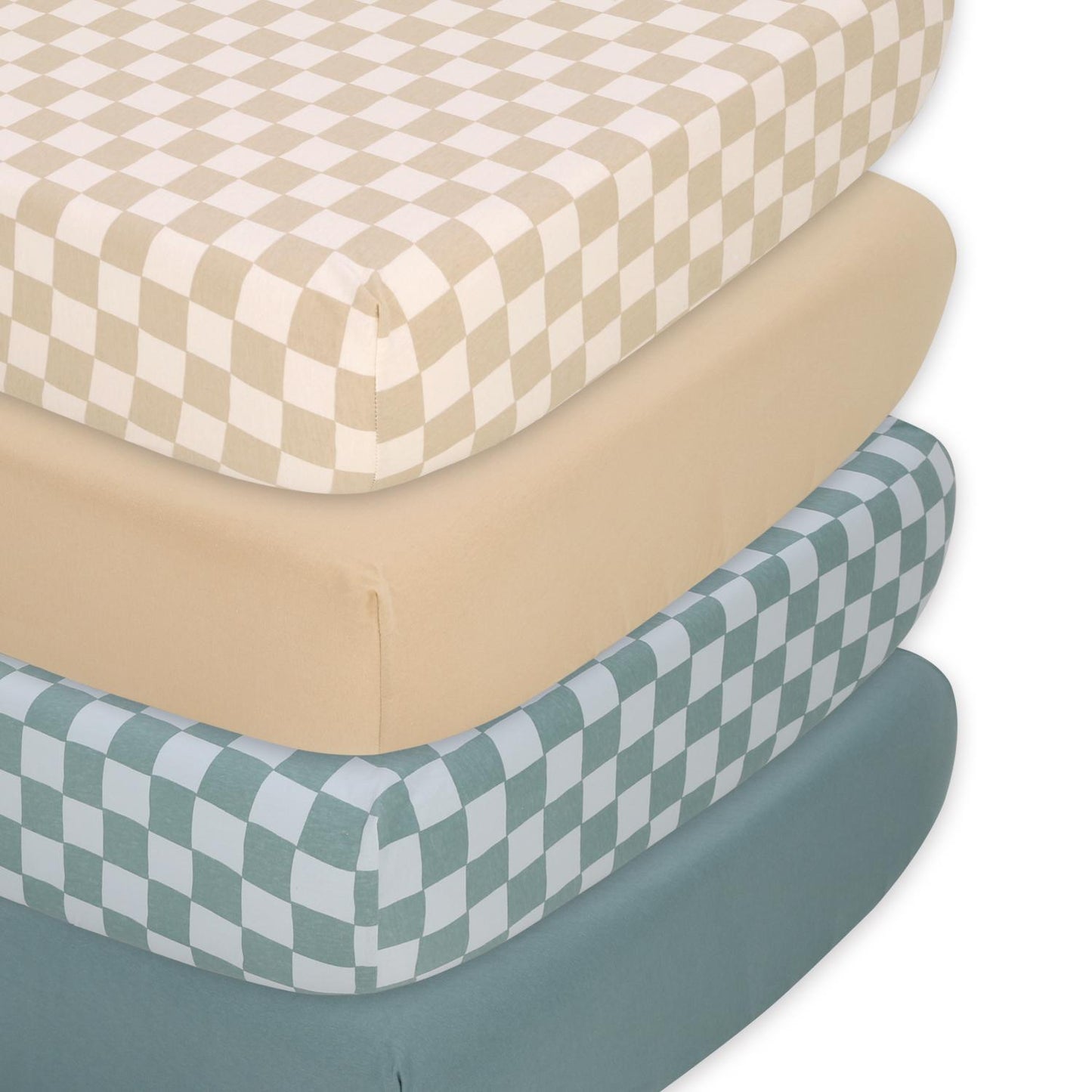 Check & Solid 4-Pack Fitted Organic Cotton Jersey Crib Sheet Set by The Peanutshell