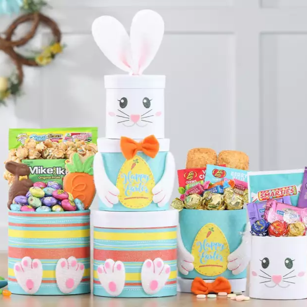 Sweet White Bunny: Chocolate & Treats Easter Gift Tower