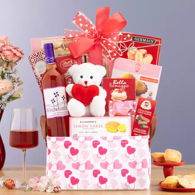 Windwhistle Red Moscato: Romantic Valentine's Day Savory & Sweet Gift Basket