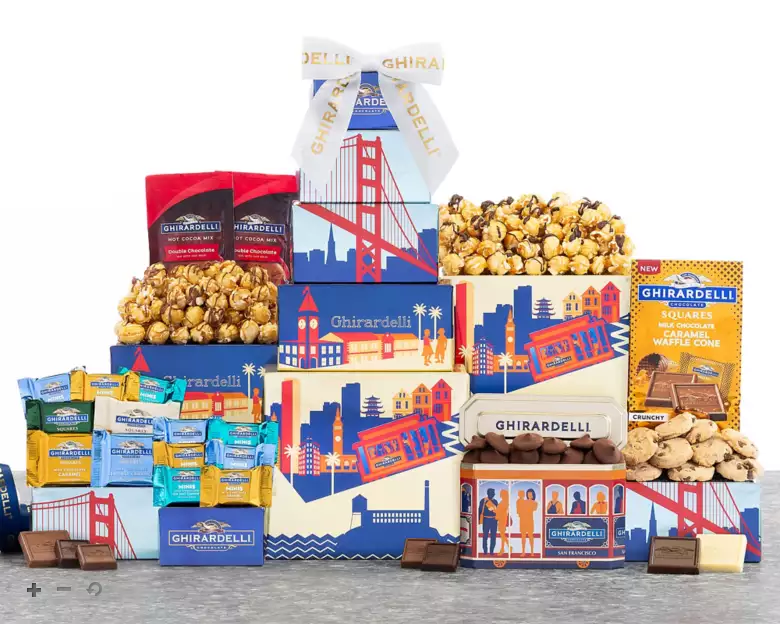Ghirardelli Collection: Premium Caramel Corn, Milk & Dark Chocolate Gift Tower