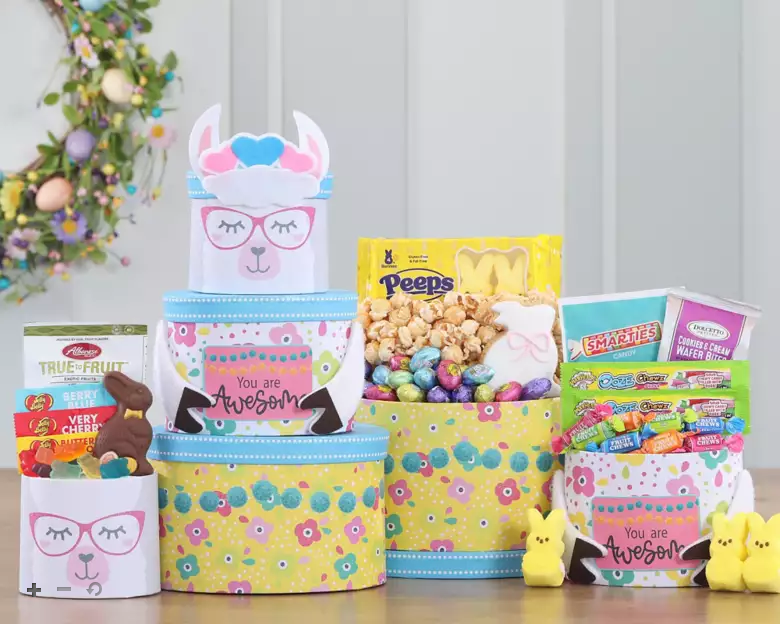 You Are Awesome! Llama & Floral Sweet Treats Easter Gift Tower