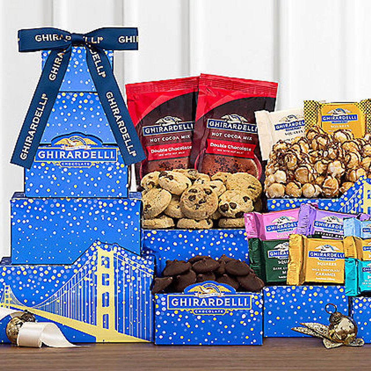 Ghirardelli Chocolate: Delightful Blue Gourmet Chocolate Gift Tower
