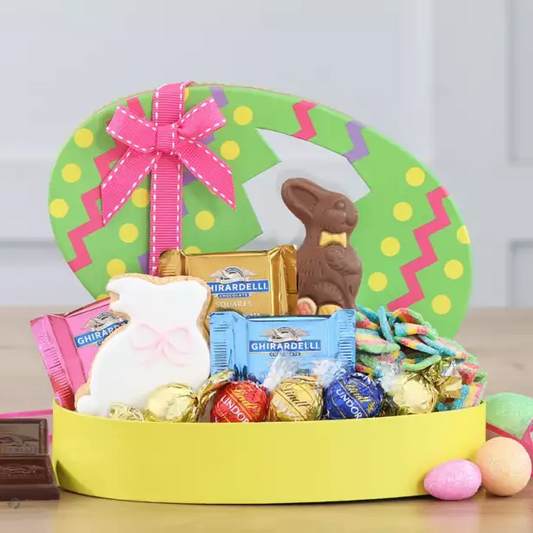 Egg-cellent Treats: Chocolates & Sweet Treats Arrangement Happy Easter Gift Basket