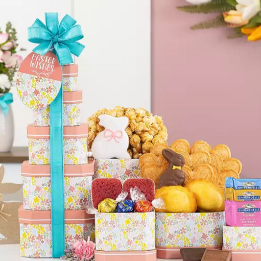 Springtime Delights: Goumet Goodies with Bunny Cookie Easter Gift Tower