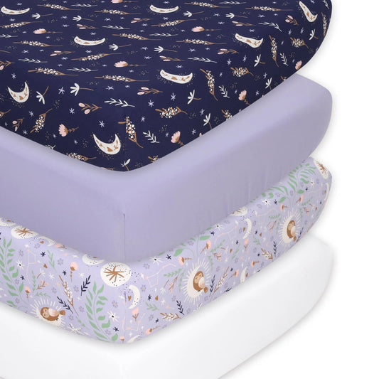 Lunar Love Girls Prints & Solids 4 Pack Fitted Crib Sheet Set by The Peanutshell