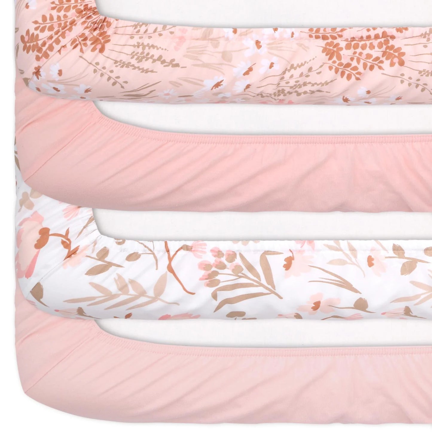 Airy Whimsical Floral Prints & Solids 4 Pack Fitted Crib Sheet Set by The Peanutshell