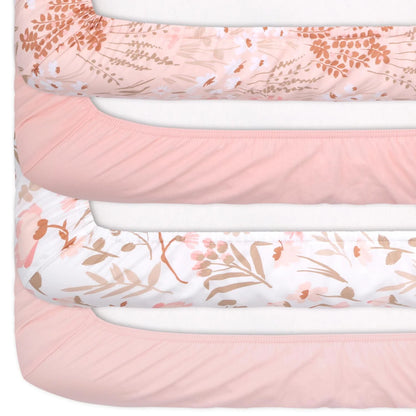 Airy Whimsical Floral Prints & Solids 4 Pack Fitted Crib Sheet Set by The Peanutshell