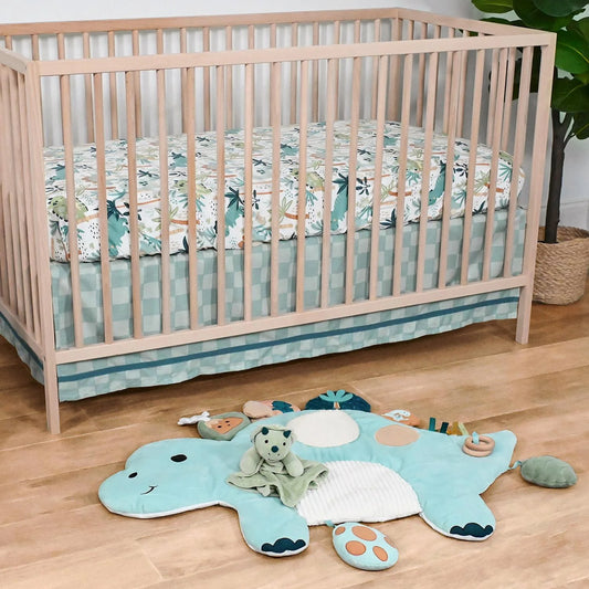 Dinosaur Tummy Time Mat with Security Blanket & 2 Piece Crib Bedding Set