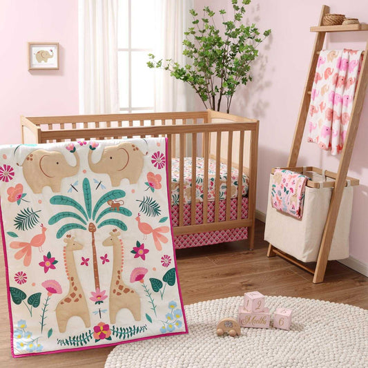Bright Safari Pink 5 Piece Baby Girls Crib Bedding Set by The Peanutshell