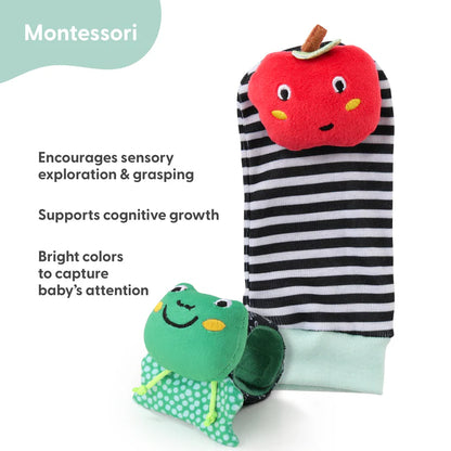 Montessori Baby Gift Set of 5 Wrist & Sock Rattles - Cognitive Activity Skill Toys