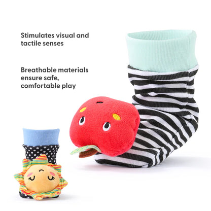 Montessori Baby Gift Set of 5 Wrist & Sock Rattles - Cognitive Activity Skill Toys