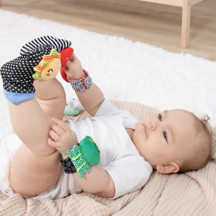 Montessori Baby Gift Set of 5 Wrist & Sock Rattles - Cognitive Activity Skill Toys