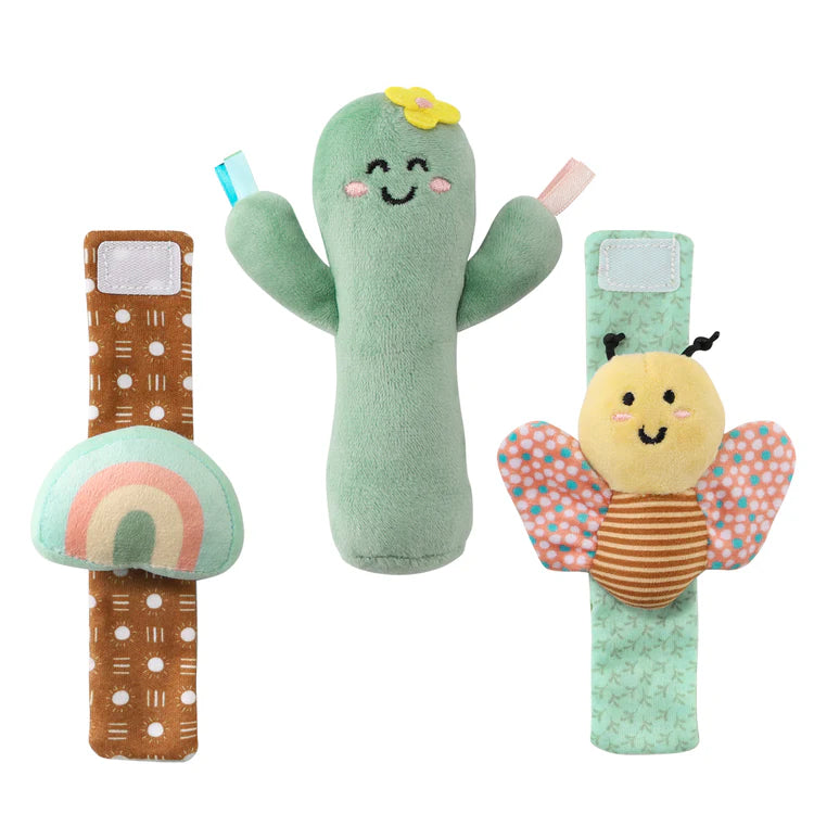 Boho Baby Gift Set of 5 Wrist & Sock Rattles - Cognitive Activity Skill Toys