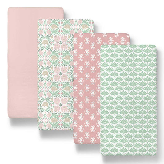 Botanical Garden Baby Bassinet Sheets 4-Pack for Infant Girls by The Peanutshell
