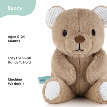 Benny the Plush Brown Teddy Bear Stuffed Animal Unisex Baby or Toddler Toy, 10" Tall