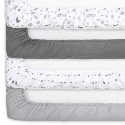 Celestial Moon & Stars Prints & Solids 4 Pack Fitted Crib Sheet Set by The Peanutshell