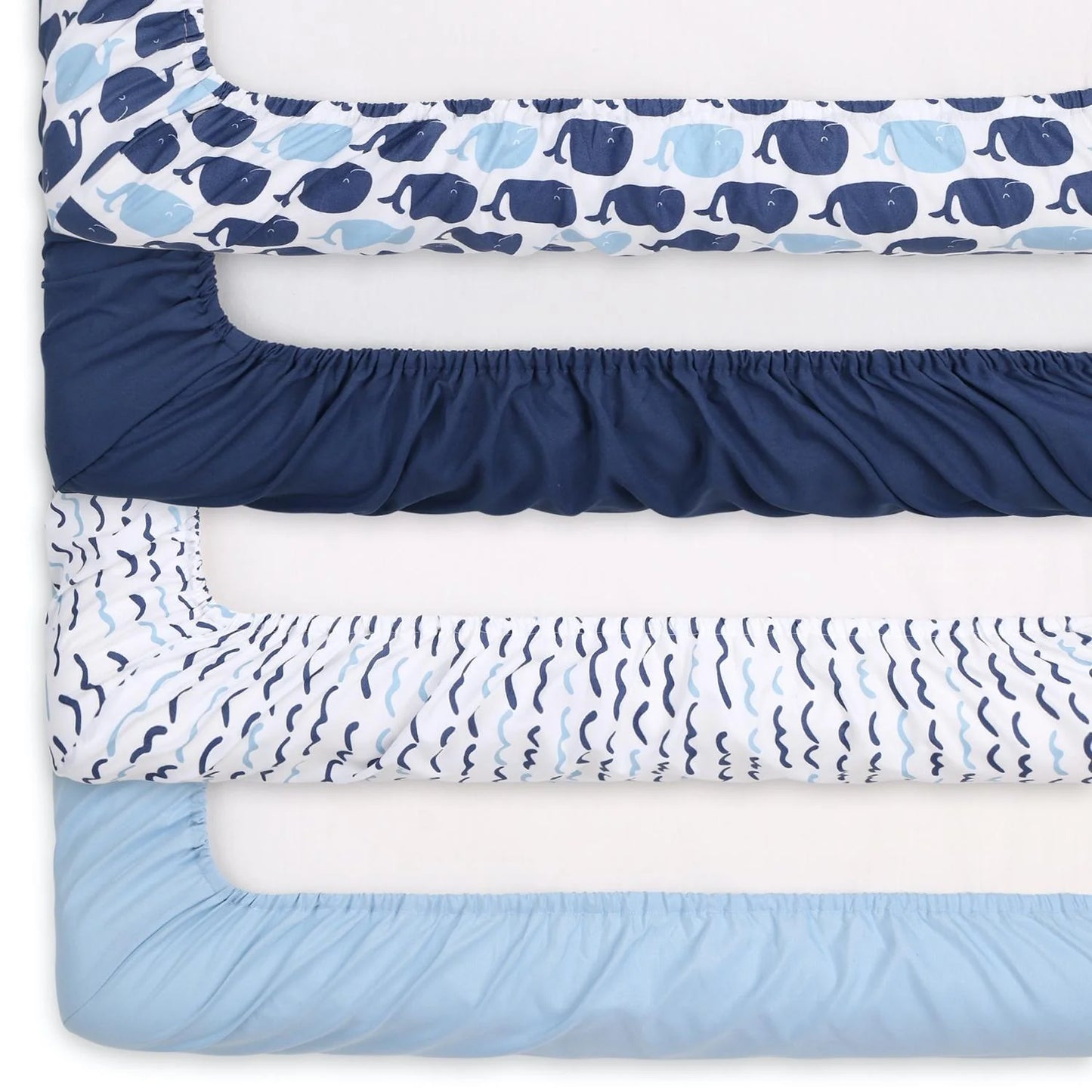 Nautical Blue with Navy Prints & Solids 4 Pack Fitted Crib Sheet Set by The Peanutshell