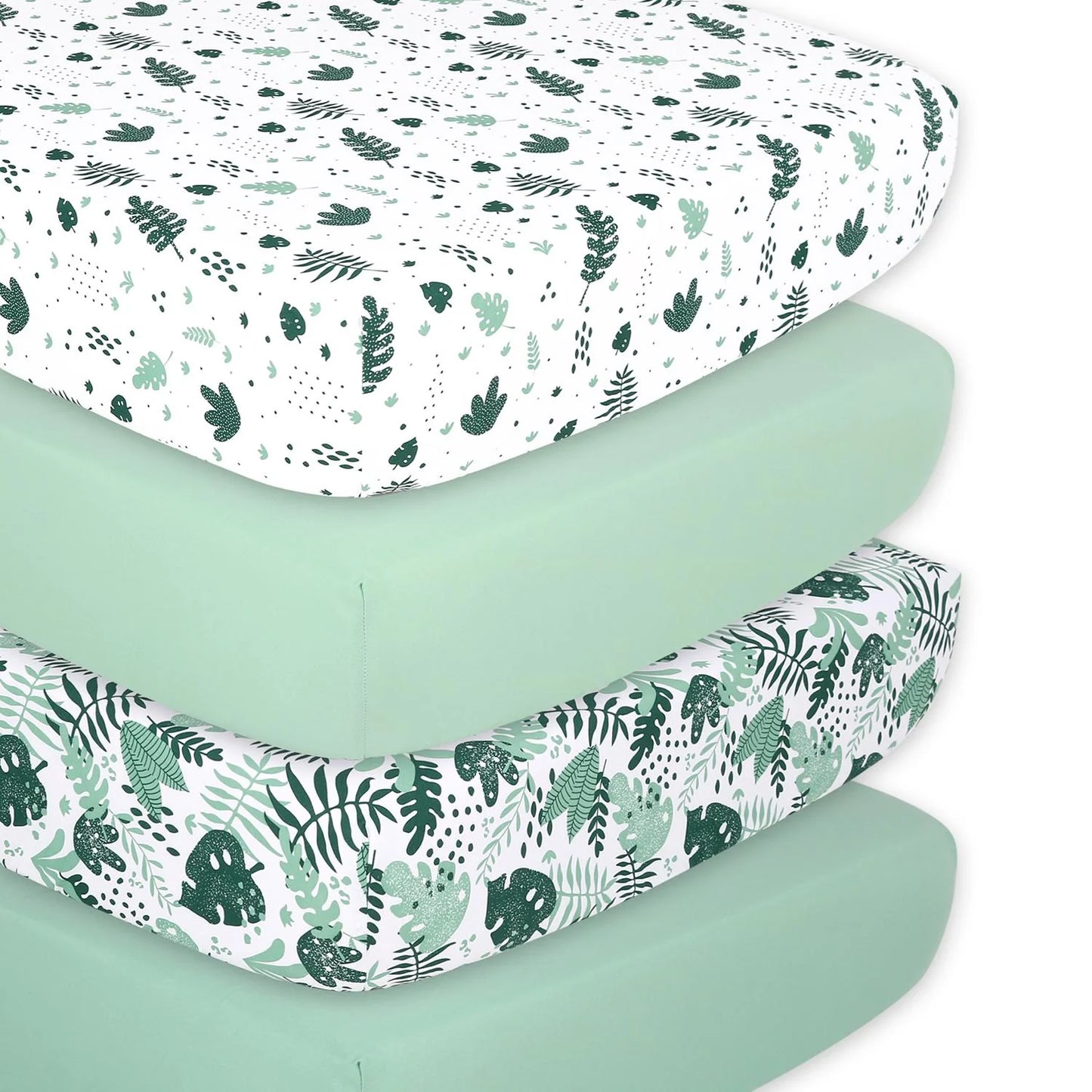 Green Botanical Prints & Solids 4 Pack Fitted Crib Sheet Set by The Peanutshell