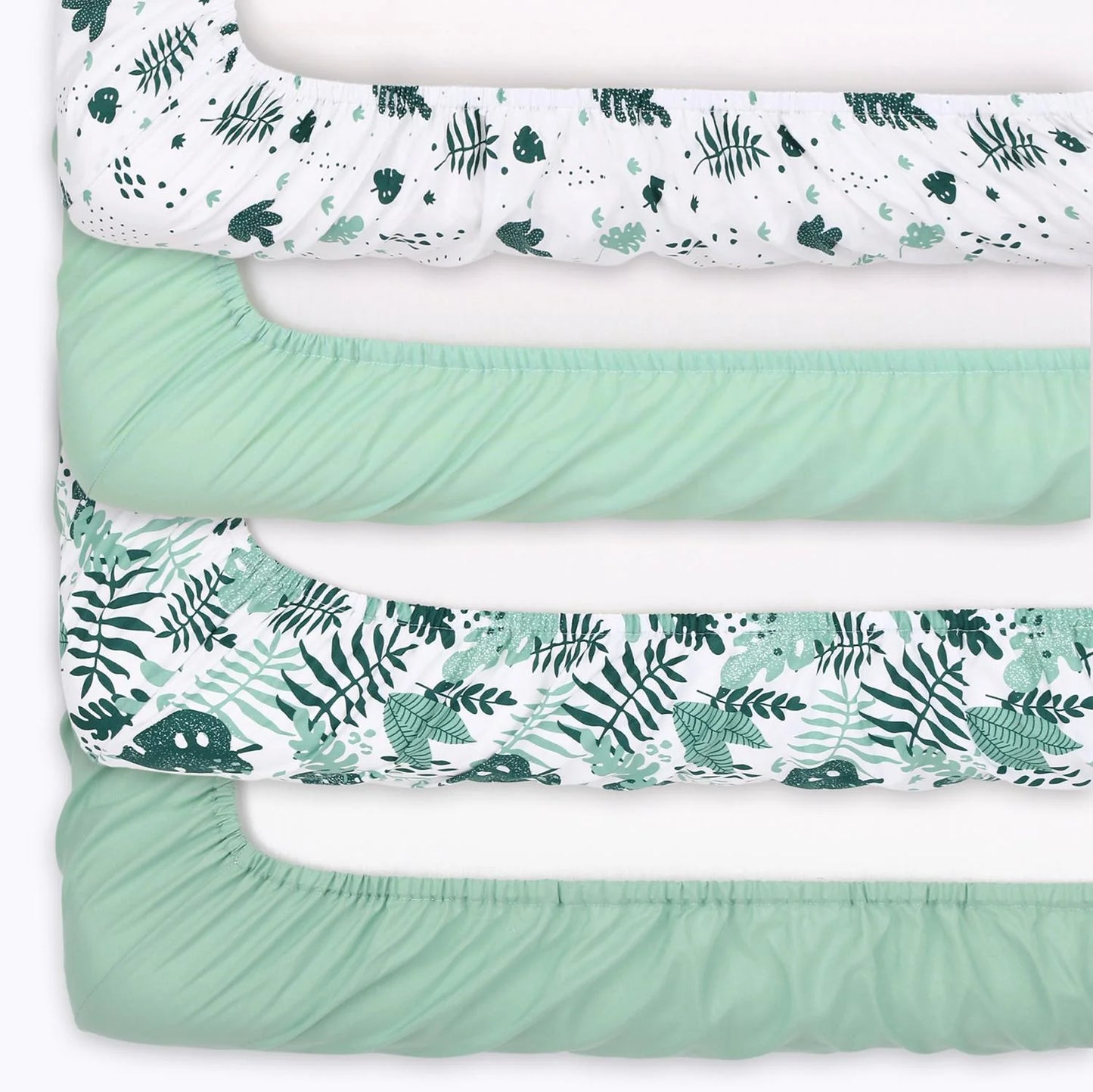 Green Botanical Prints & Solids 4 Pack Fitted Crib Sheet Set by The Peanutshell