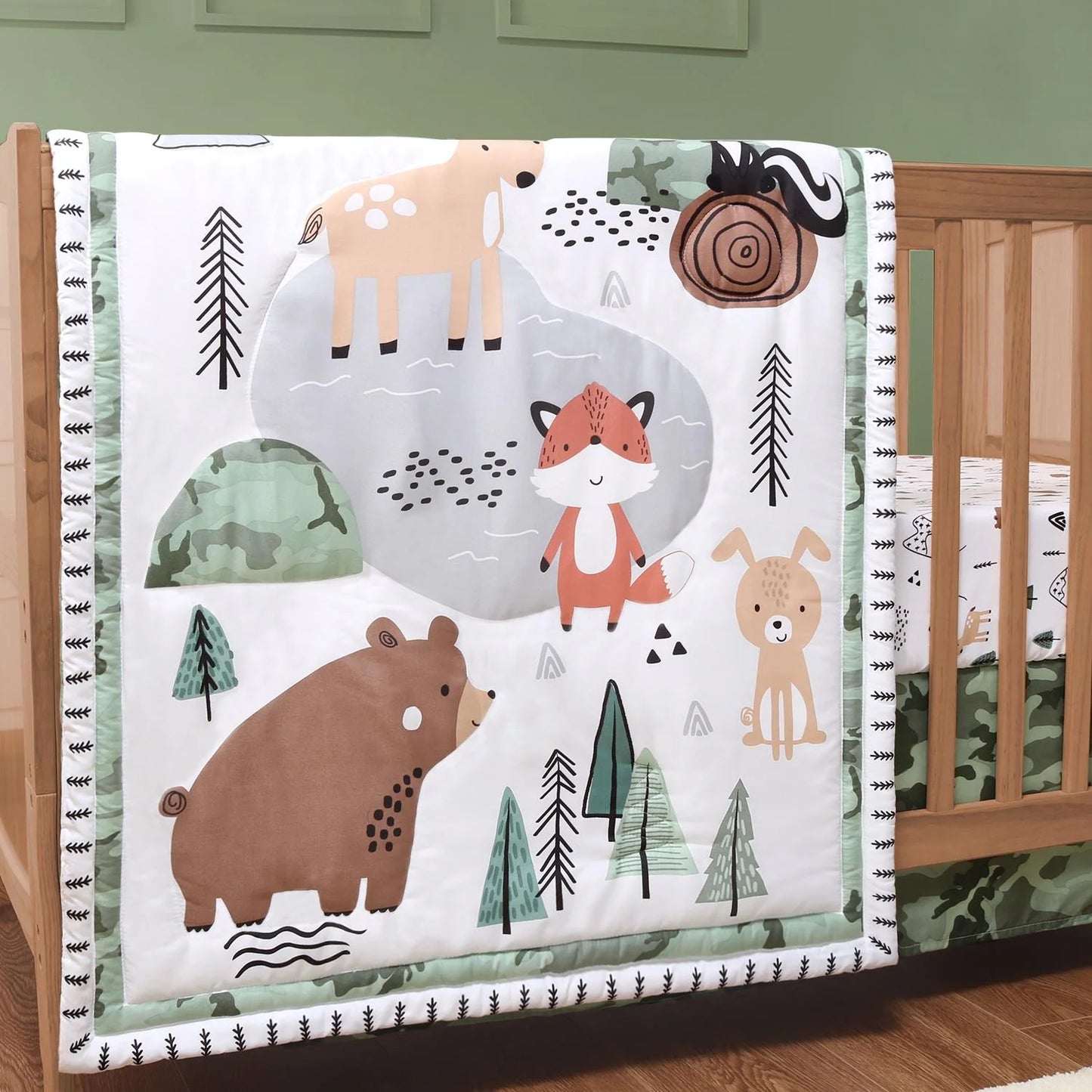 Woodland Camo 3 Piece Baby Boys Crib Bedding Set by The Peanutshell