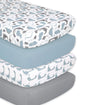 Dinosaur Blue with Gray Prints & Solids 4 Pack Fitted Crib Sheet Set by The Peanutshell