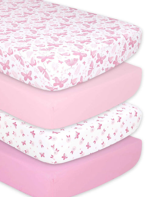 Butterfly Prints & Solids 4 Pack Fitted Crib Sheet Set by The Peanutshell
