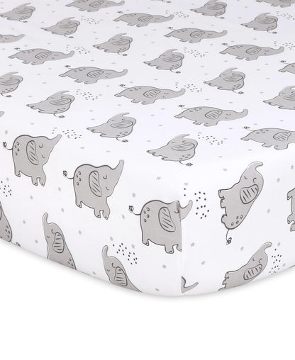 Elephant Gray with Green Prints & Solids 4 Pack Fitted Crib Sheet Set by The Peanutshell