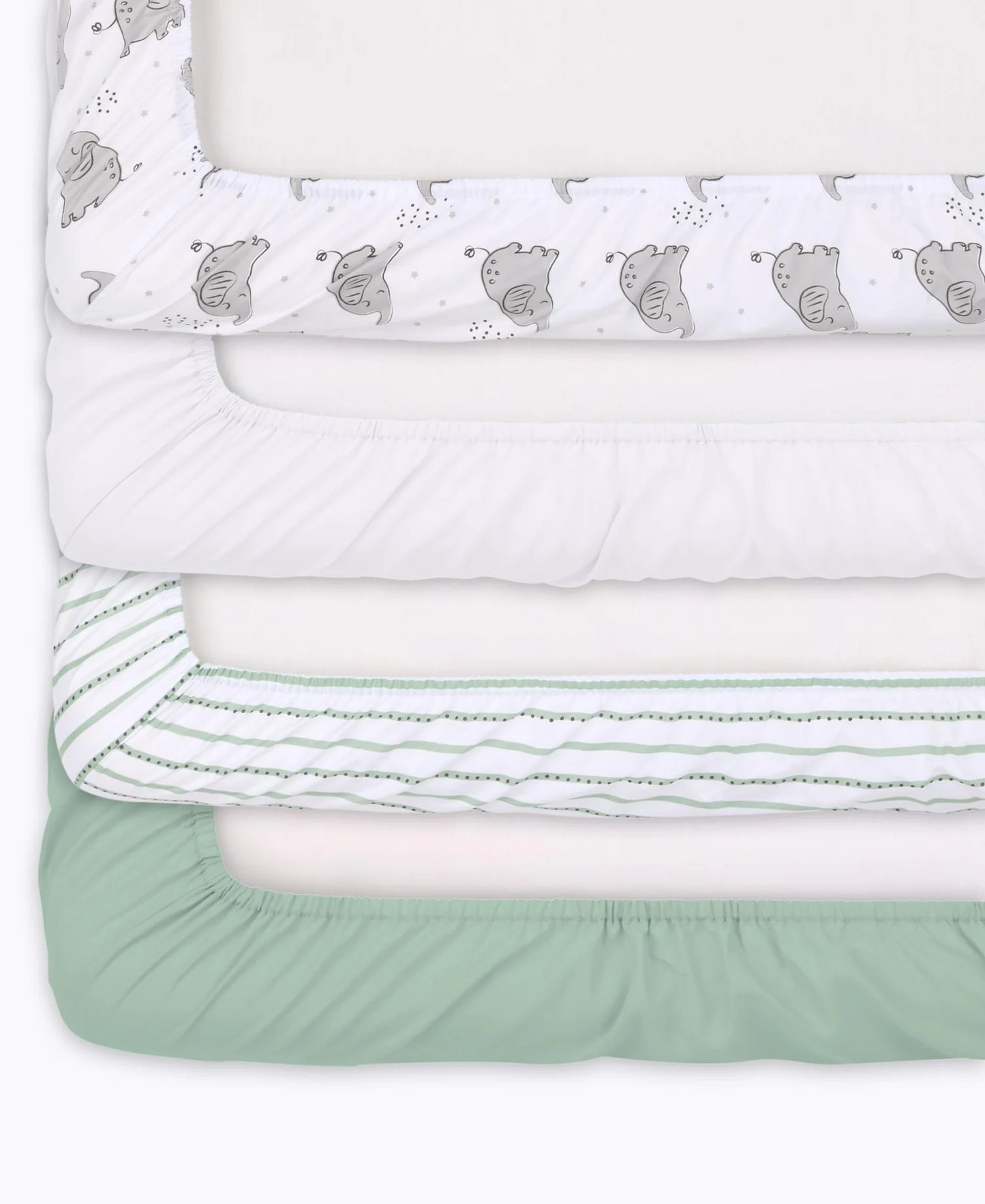 Elephant Gray with Green Prints & Solids 4 Pack Fitted Crib Sheet Set by The Peanutshell