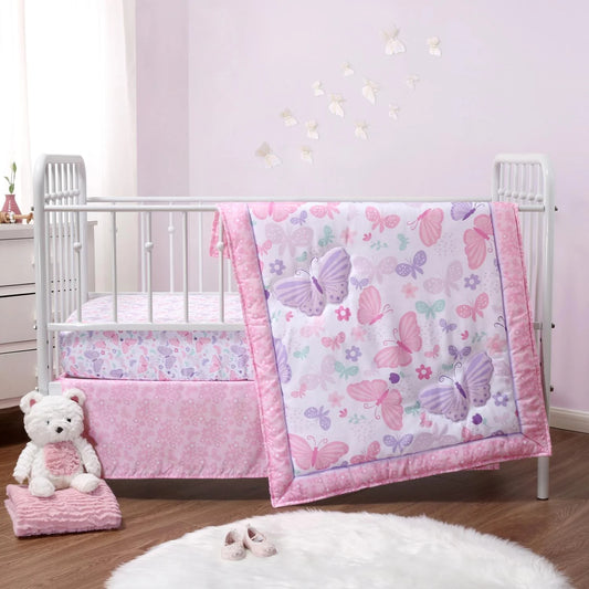 Floral Butterfly Song 3 Piece Baby Girls Crib Bedding Set by The Peanutshell