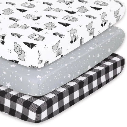 Woodland & Plaid Boy Baby Playard Mini Crib Sheets, 3-Pack by The Peanutshell