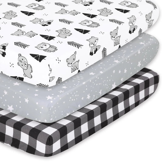 Woodland & Plaid Boy Baby Playard Mini Crib Sheets, 3-Pack by The Peanutshell
