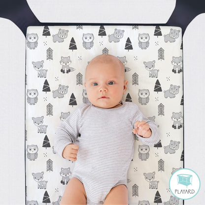 Woodland & Plaid Boy Baby Playard Mini Crib Sheets, 3-Pack by The Peanutshell