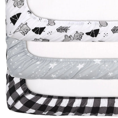 Woodland & Plaid Boy Baby Playard Mini Crib Sheets, 3-Pack by The Peanutshell